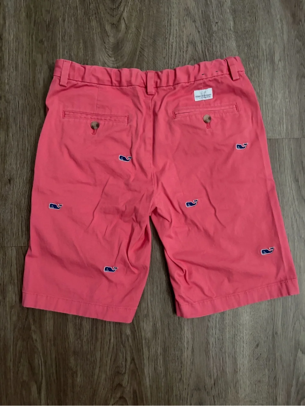 Vineyard Vines Youth Whale Embroidered Coral Shorts